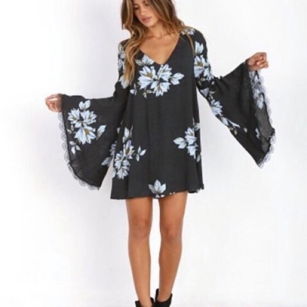 Free People Floral Dress with Bell Sleeves